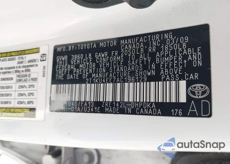 2010 Toyota Matrix из США, поврежденный, VIN 2T1KU4EE7AC196129